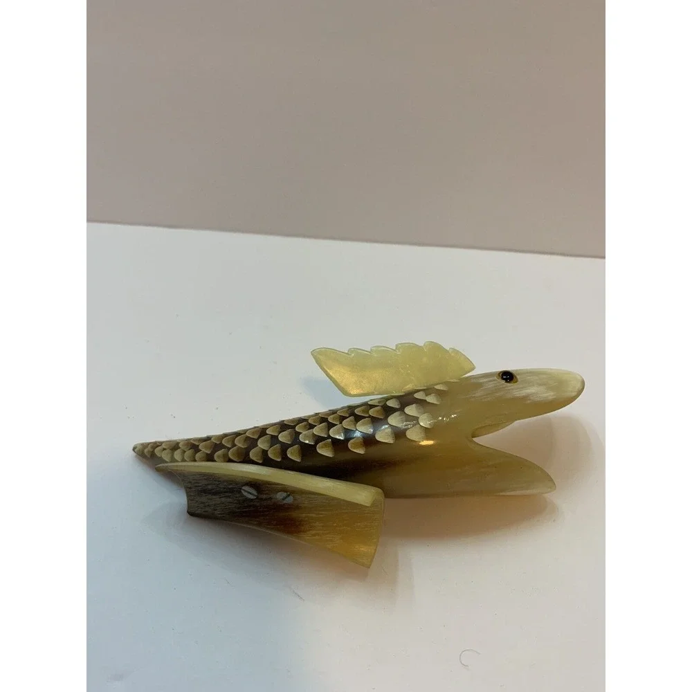 Vintage Bovine Horn Open‎ Mouth Decorative Fish Sculpture